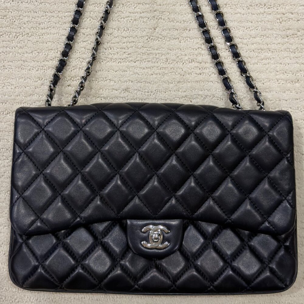 CHANEL - Soft Flap Bag, Navy/Silver